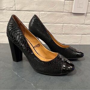 New York & Co sz 10 black vegan vamp toe snake embossed heels